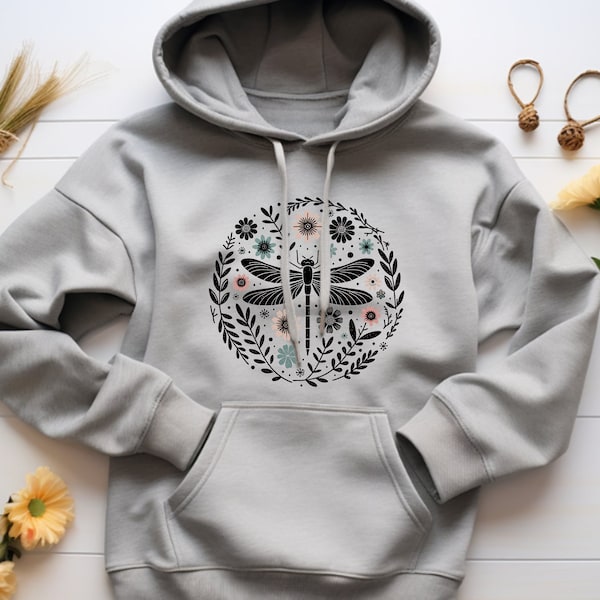 Dragonfly Hoodie. Dragonfly Gift. Floral Hoodie. Flower Hoodie. Insect Hoodie. Nature Sweatshirt. Bug Lover Gift. Entomology Gift #FC931