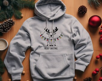 Elk Hoodie. Elk Sweatshirt. Elk Gift. Christmas Hoodie. Holiday Hoodie. Christmas Gift. Norway Gift. Winter Hoodie