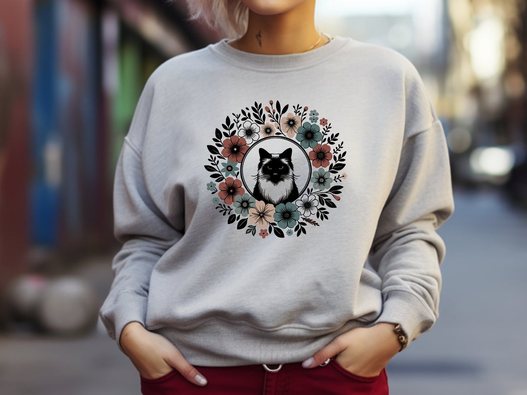 Siamese Cat Sweater. Siamese Cat Gift. Floral Sweater. Flower Etsy