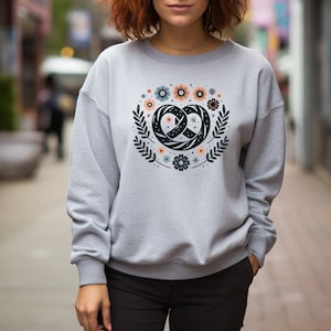 Pretzel Sweater. Pretzel Gift. Floral Sweater. Flower Crewneck. Foodie Sweater. Snack Crewneck. Pretzel Fan Gift. Baker Crewneck