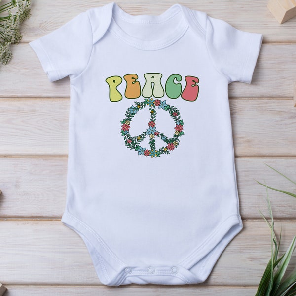 Baby Peace Bodysuit. Peace Gift. Peace Sign Bodysuit. Girls Peace Bodysuit. Peace Love Bodysuit. 70s Bodysuit. 70s Gift. Hippies Bodysuit.