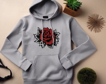 Rose Hoodie. Rose Gift. Rose Sweatshirt. Gothic Rose Hoodie. Gothic Rose Gift. Red Rose Hoodie. Red Rose Gift. Floral Hoodie. Floral Gift