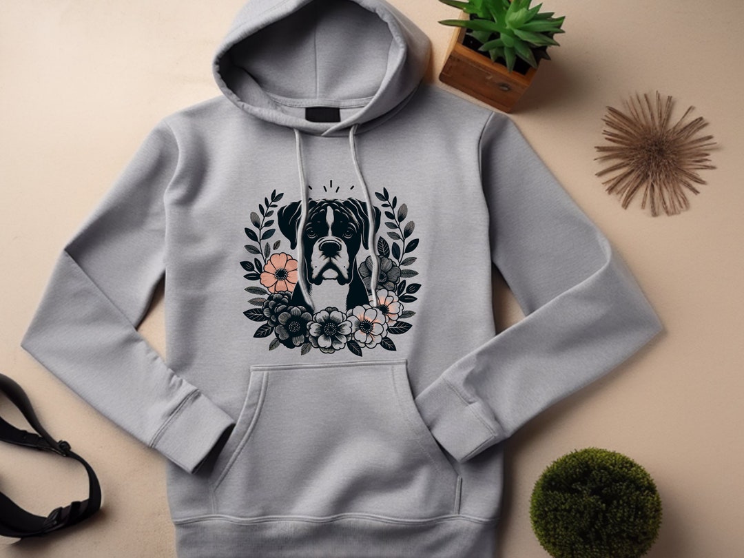 Boxer Dog Hoodie. Boxer Dog Gift. Floral Hoodie. Flower Hoodie. Boxer