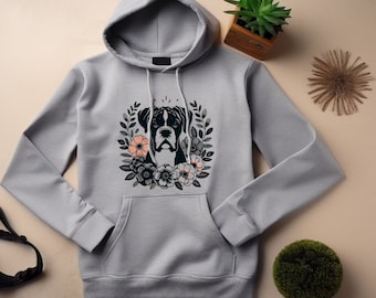 Boxer Dog Hoodie. Boxer Dog Gift. Floral Hoodie. Flower Hoodie. Boxer Sweatshirt. Dog Lover Hoodie. Dog Owner Gift. Boxer Mom Hoodie #FC26