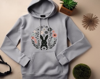 Rabbit Hoodie. Rabbit Gift. Floral Hoodie. Flower Hoodie. Bunny Sweatshirt. Bunny Hoodie. Bunny Lover Gift. Rabbit Owner Gift #FC28