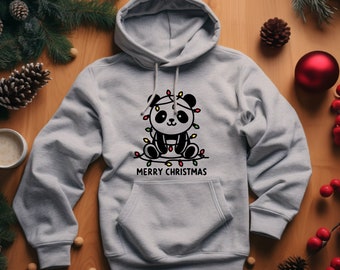 Panda Hoodie. Panda Gift. Christmas Hoodie. Xmas Panda Sweat. Holiday Hoodie. Festive Panda Gift. Animal Lover Hoodie. Cute Panda Apparel