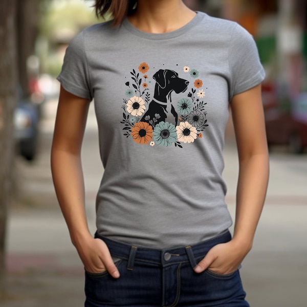 Great Dane Shirt. Great Dane Gift. Floral T-shirt. Flower Shirt. Dog T-shirt. Dog Lover Shirt. Dog Owner Gift. Large Dog Shirt