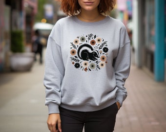 Skunk Sweater. Skunk Gift. Floral Sweater. Flower Sweatshirt. Skunk Crewneck. Skunk Lover Gift. Nature Lover Top. Wildlife Sweater #FC296