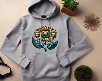 Sunflower Hoodie. Sunflower Gift. Sunflower Sweatshirt. Retro Hoodie. Flower Hoodie. Flower Gift. Nature Hoodie. Nature Gift