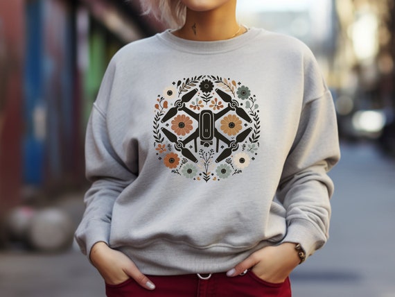 Drone Sweater. Drone Fan Gift. Floral Sweater. Flower Crewneck. Drone Pilot Gift. Quadcopter Gift. Drone Operator. Drone Lover Gift