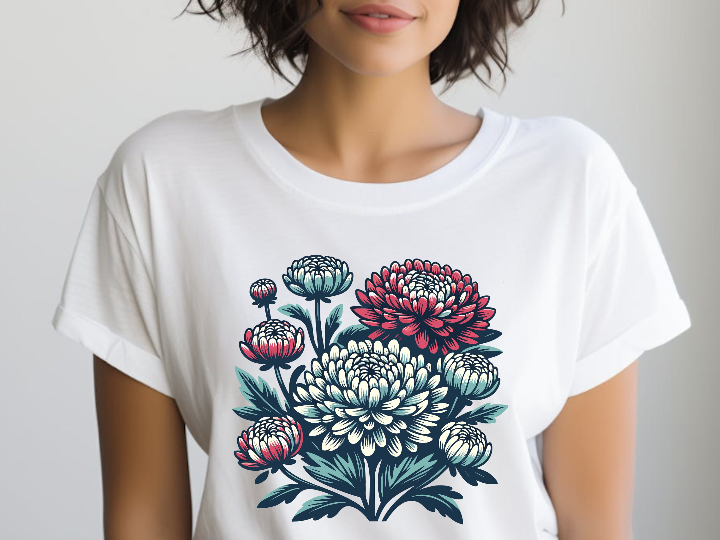 菊のシャツ。菊のギフト。花柄シャツ。花柄ギフト。花柄シャツ。花柄