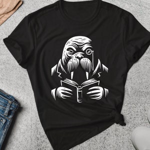 Walrus Shirt. Walrus Gift. Book Lover Tee. Reading T-shirt. Mustache Shirt. Animal Shirt. Unique Walrus Tee. Nerd Walrus Shirt