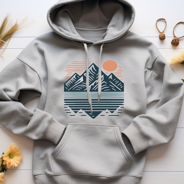 Hiking Hoodie. Hiking Gift. Nature Sweatshirt. Outdoors Hoodie. Trekking Gift. Mountain Hoodie. Lake Reflection. Minimalist Hoodie