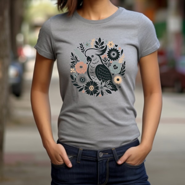 Camisa de cacatúa. Camiseta pájaro. Camiseta floral. Camiseta de flores. Regalo de cacatúa. Camiseta para amantes de los pájaros. Camisa de loro. Camiseta de pájaros exóticos. Abanico Cacatúa