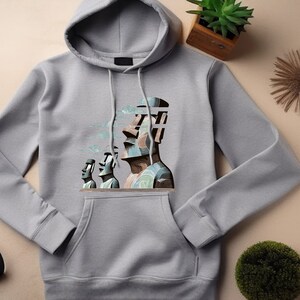 Moai Statue Hoodie. Moai Gift. Moai Sweatshirt. Easter Island Hoodie. Easter Island Gift. Surreal Art Hoodie. Surreal Art Gift #FC301