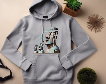 Moai Statue Hoodie. Moai Gift. Moai Sweatshirt. Easter Island Hoodie. Easter Island Gift. Surreal Art Hoodie. Surreal Art Gift #FC301