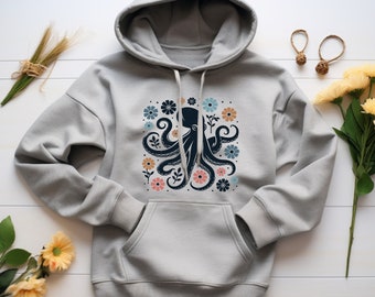 Octopus Hoodie. Octopus Gift. Floral Hoodie. Flower Hoodie. Sea Creature Top. Ocean Life Sweat. Cephalopod Hood. Marine Biology #FC581