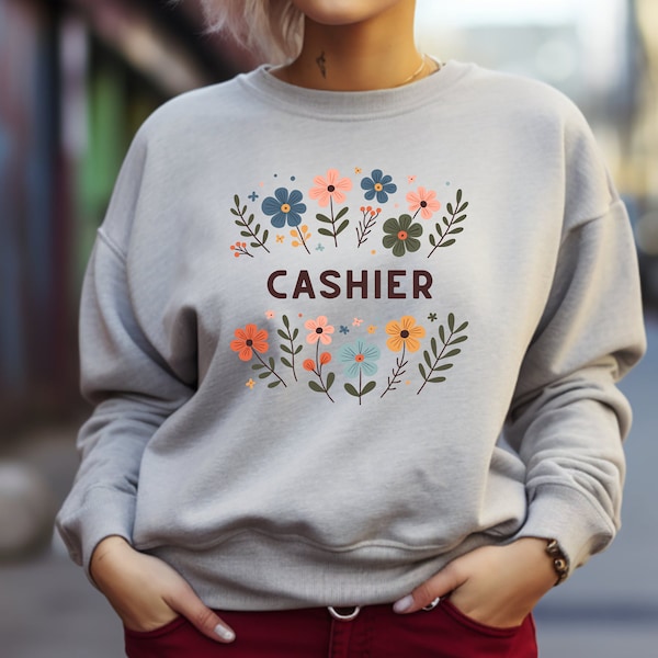 Cashier Sweater. Cashier Gift. Floral Sweater. Retail Staff Gift. Grocery Store Gift. Shop Assistant. Cash Register Gift. Checkout Sweater