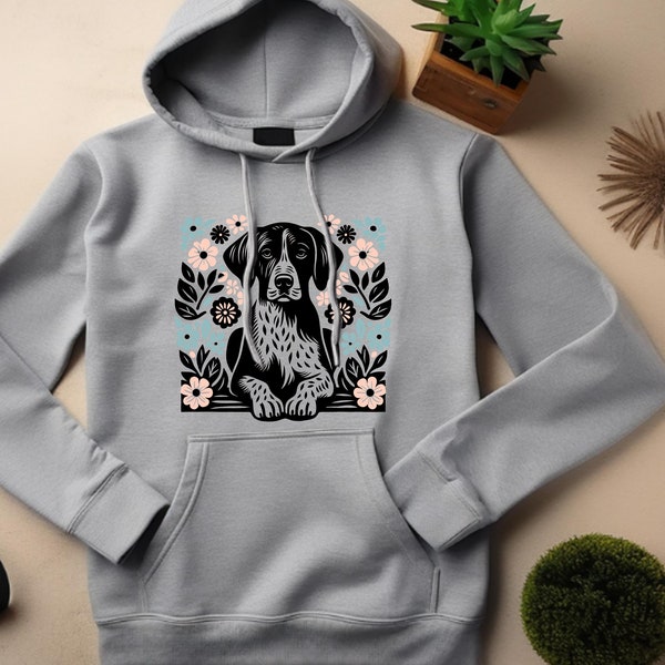 Dog Hoodie. Dog Lover Gift. Dog With Flowers. Bourbonnais Gift. Pointing Dog Hoodie. Dog Owner Gift. Pet Lover Hoodie. Flower Dog Gift