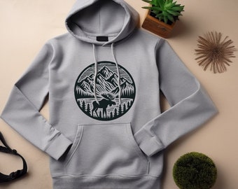 Alaska Hoodie. Alaska Gift. Moose Hoodie. Moose Gift. Mountain Hoodie. Mountain Gift. Nature Sweatshirt. Nature Lover Gift. Alaska #FC862