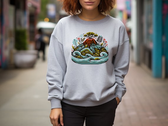 Volcano Sweater. Volcano Gift. Nature Sweater. Lush Island Gift. Volcanic Artwear. Adventure Sweater. Explorer Gift. Geology Sweater