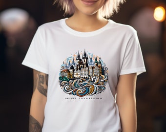 Prague Shirt. Prague Gift. Cityscape Shirt. Cityscape Gift. Prague Lover Shirt. Prague Lover Gift. Travel Shirt. Travel Gift. Skyline #FC948