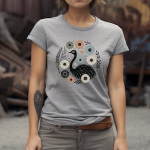 Ostrich Shirt. Ostrich Gift. Floral Shirt. Flower T-shirt. Bird Shirt. Bird Lover Tee. Bird Lover Gift. Ostrich Tee. Ostrich Theme
