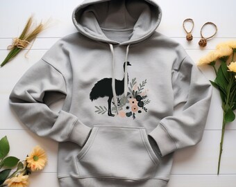 Emu Hoodie. Emu Gift. Floral Hoodie. Flower Hoodie. Emu Sweatshirt. Bird Hoodie. Bird Lover Gift. Emu Bird Gift. Emu Lover Hoodie #FC396