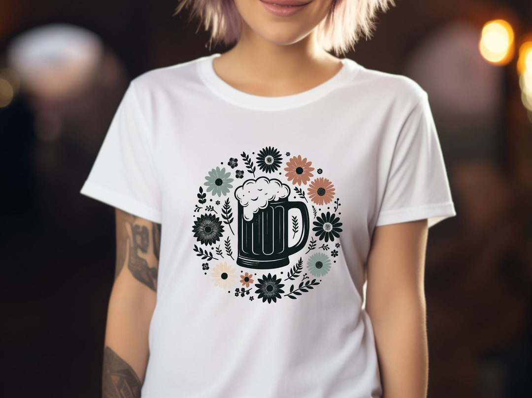 Beer Mug Shirt. Beer Lover Tee. Floral Shirt. Flower Tshirt. Beer T