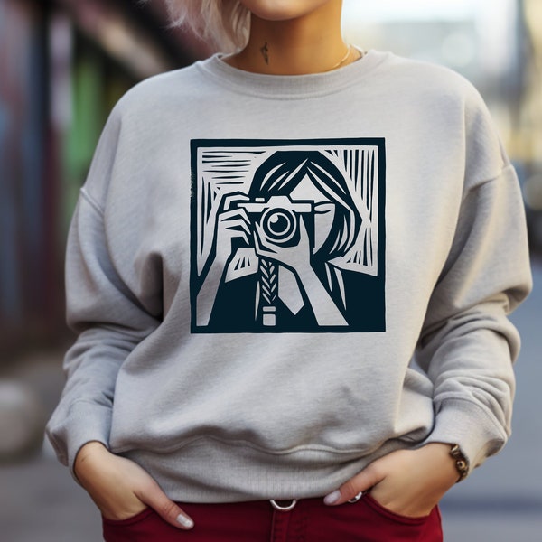 Photographer Sweater. Photography Gift. Womens Sweater. Camera Enthusiast. Photo Session Wear. Lens Pattern. Female Photographer