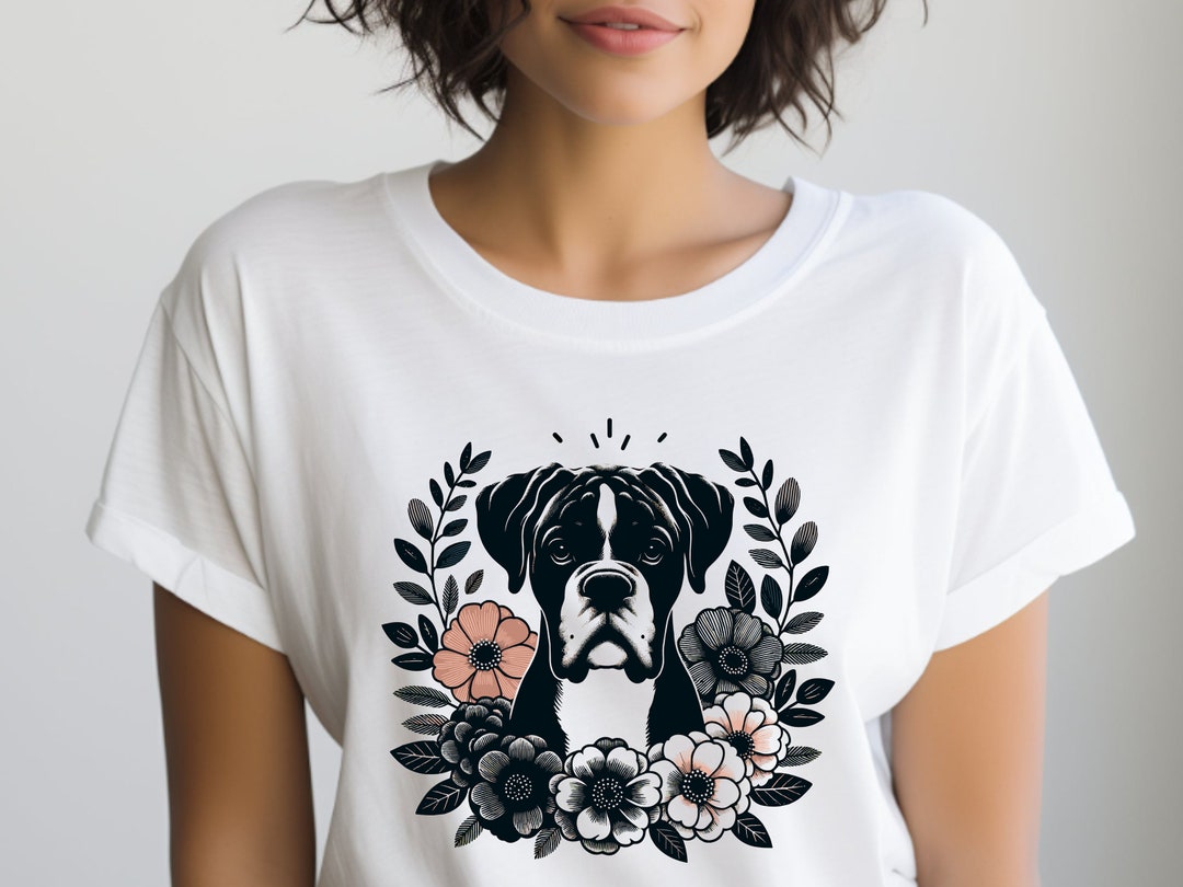 Boxer Dog Shirt. Boxer Dog Gift. Floral Tshirt. Flower Shirt. Boxer