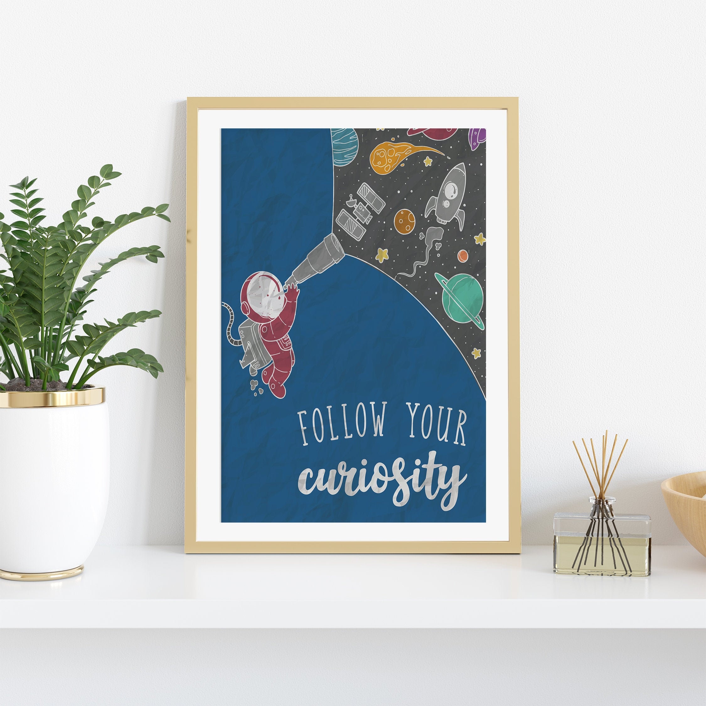 Follow Your Curiosity Print. Kids Room Wall Art. Astronaut Art. Gift.  Printable Wall Art. Digital Download. Astronaut Poster. Space Decor, image size:2250x2250