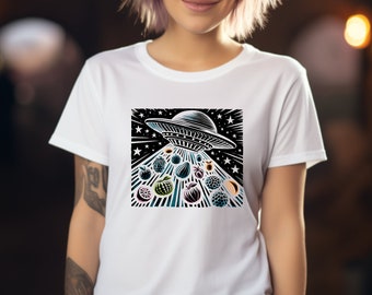 Space Shirt. Space Gift. Alien T-shirt. Alien Top. UFO Shirt. UFO Gift. Space Theme Tee. Galaxy T-shirt. Sci-fi Shirt. Sci-fi Gift