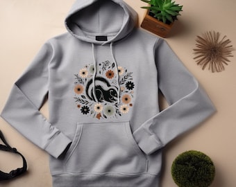 Skunk Hoodie. Skunk Gift. Floral Hoodie. Flower Hoodie. Skunk Sweatshirt. Skunk Lover Gift. Nature Lover Hoodie. Wildlife Hoodie