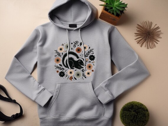 Skunk Hoodie. Skunk Gift. Floral Hoodie. Flower Hoodie. Skunk Sweatshirt. Skunk Lover Gift. Nature Lover Hoodie. Wildlife Hoodie #FC533