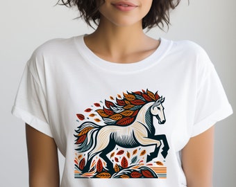 Horse Shirt. Horse Gift. Equestrian Tee. Equestrian Gift. Horse Owner Tee. Fall Horse Shirt. Galloping Horse. Autumn Leaves Tee