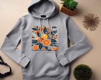 Orange Hoodie. Orange Gift. Citrus Hoodie. Citrus Gift. Botanical Hoodie. Botanical Gift. Fruit Sweatshirt. Fruit Gift. Floral Hoodie