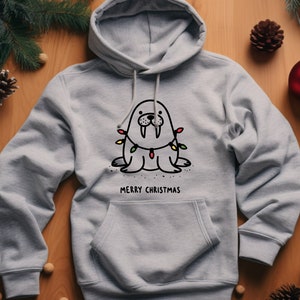 Walrus Hoodie. Walrus Gift. Holiday Sweatshirt. Animal Hoodie. Christmas Walrus. Festive Hoodie. Winter Hoodie. Xmas Walrus Gift