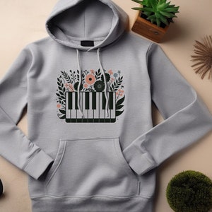 Piano Hoodie. Piano Keys Gift. Floral Hoodie. Flower Hoodie. Pianist Sweatshirt. Music Lover Hoodie. Piano Player Gift. Keyboard Hoodie