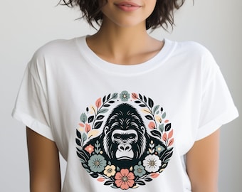 Gorilla Shirt. Gorilla Gift. Floral Shirt. Flower Tee. Ape T-shirt. Ape Lover Gift. Primate Tee. Wildlife Shirt. Animal Lover Tee #FC273