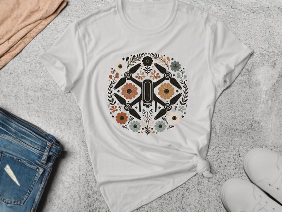Drone Shirt. Drone Enthusiast. Floral Tee. Flower Shirt. Flying Drone Gift. Quadcopter Shirt. Drone Operator Tee. Drone Lover Shirt