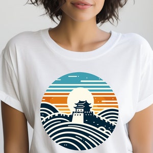 Great Wall Shirt. Great Wall Gift. Great Wall T-shirt. China Shirt. China Gift. Chinese Landscape. Retro Shirt. Retro Gift. Sunset Shirt