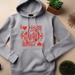 Regalo de reina de corazones. Sudadera con capucha de naipes. Regalo de naipes. Sudadera de juego de cartas. Regalo de juego de cartas. Sudadera con capucha de la reina. Regalo de la reina. Sudadera con capucha retro