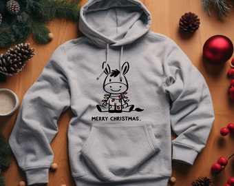 Donkey Hoodie. Donkey Sweatshirt. Animal Hoodie. Holiday Gift. Funny Christmas. Xmas Donkey Top. Festive Hoodie. Nativity Hoodie