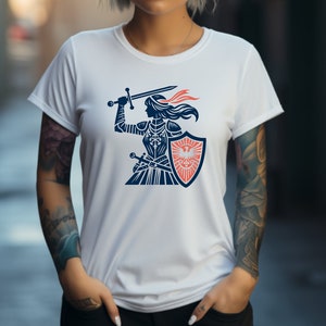Fantasy Shirt. Knight T-shirt. Female Knight Tee. Fantasy Gift. Sword Shield Tee. Medieval Shirt. Warrior T-shirt. Fantasy Clothing #FC142