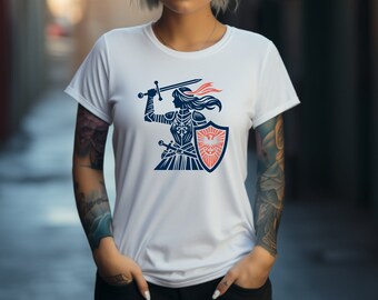 Fantasy Shirt. Knight T-shirt. Female Knight Tee. Fantasy Gift. Sword Shield Tee. Medieval Shirt. Warrior T-shirt. Fantasy Clothing #FC142