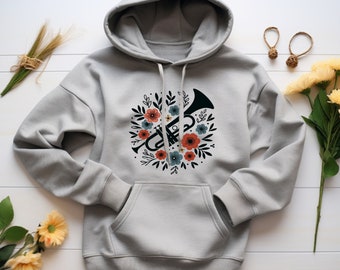 Trumpet Hoodie. Trumpet Gift. Floral Hoodie. Flower Hoodie. Music Hoodie. Brass Music Gift. Trumpeter Sweatshirt. Band Hoodie. Jazz #FC66