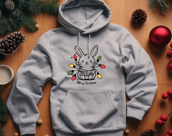 Sudadera con capucha de conejo. Sudadera de conejo. Sudadera con capucha de conejito. Sudadera con capucha navideña. Sudadera de invierno. Regalo de conejo de Navidad. Regalo para amantes de los animales. Top de conejito festivo