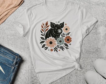 Pig Shirt. Pig Gift. Floral Shirt. Flower Tee. Pig T-shirt. Pig Lover Shirt. Farm Animal Tee. Pig Owner Gift. Animal Shirt. Cute Pig Tee