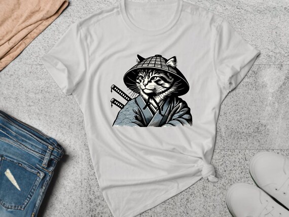 Samurai Cat Shirt. Cat Shirt. Cat Lover Gift. Samurai Shirt. Japanese Cat Gift. Cat Armor Shirt. Traditional Cat Gift. Japanese Shirt